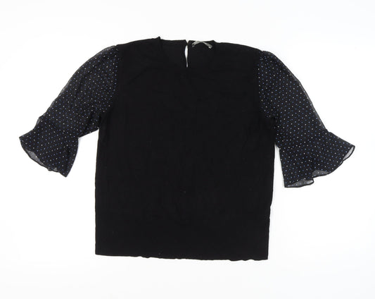 Oasis Women’s Black Polka Dot Puff Sleeve Pullover Jumper L