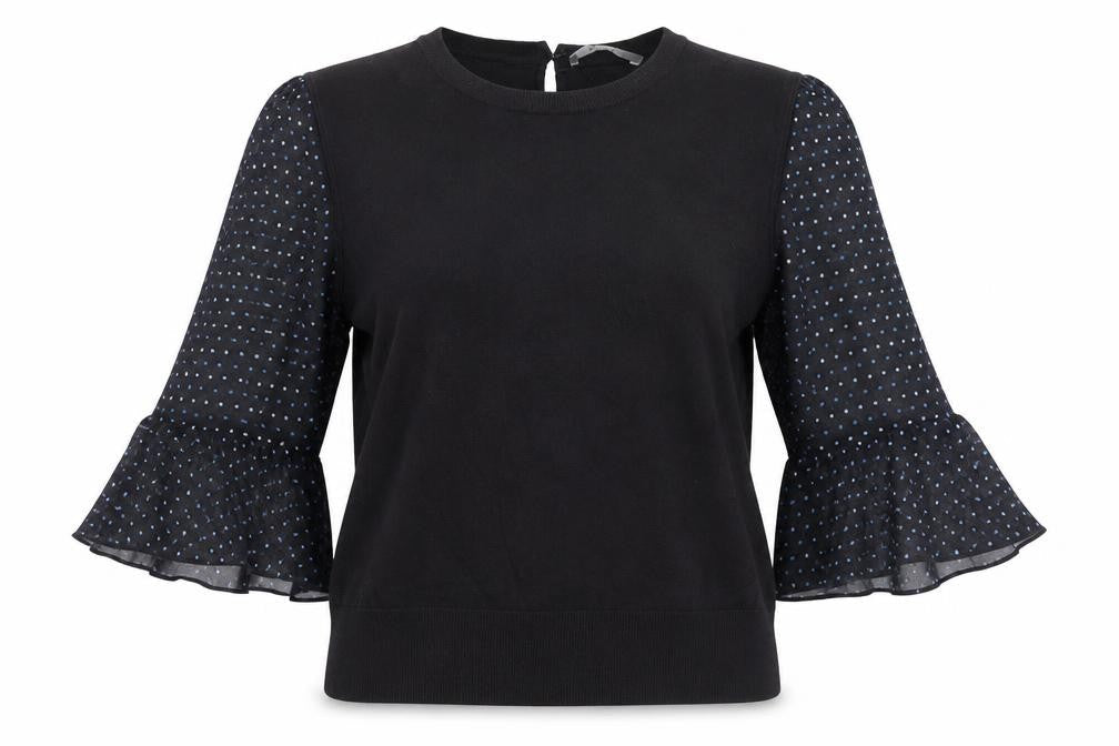 Oasis Women’s Black Polka Dot Puff Sleeve Pullover Jumper L