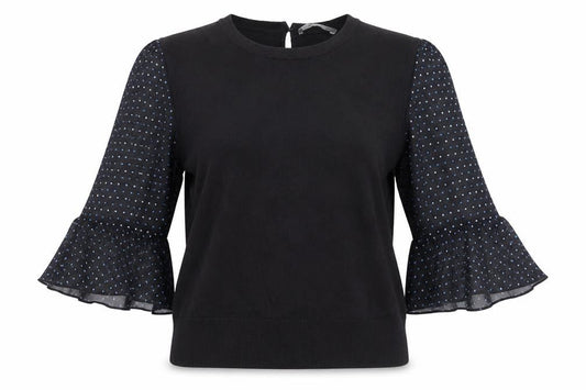 Oasis Women’s Black Polka Dot Puff Sleeve Pullover Jumper L