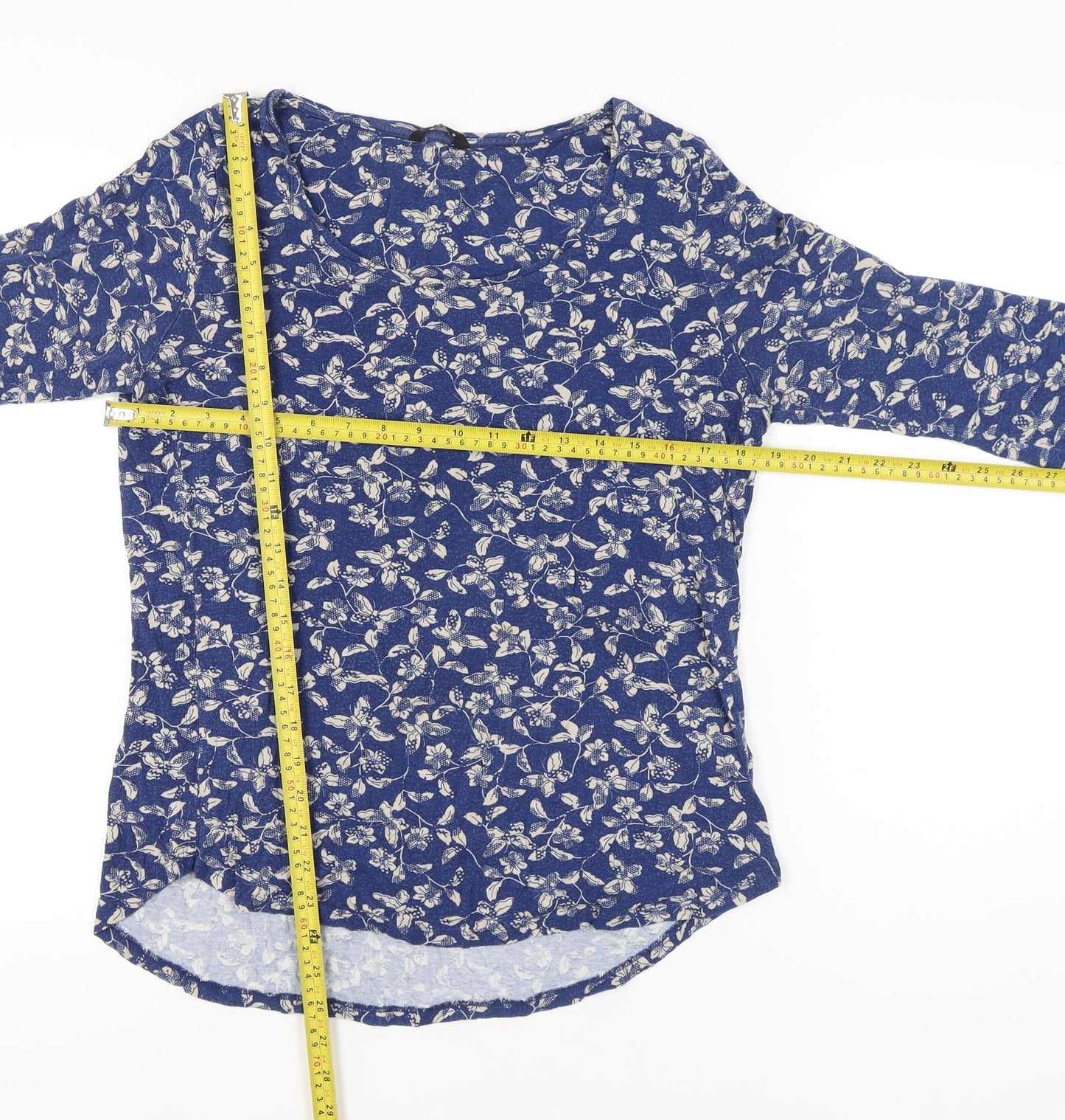 M&Co Womens Blue Floral Tunic Blouse Size 18 Scoop Neck 3/4 Sleeve
