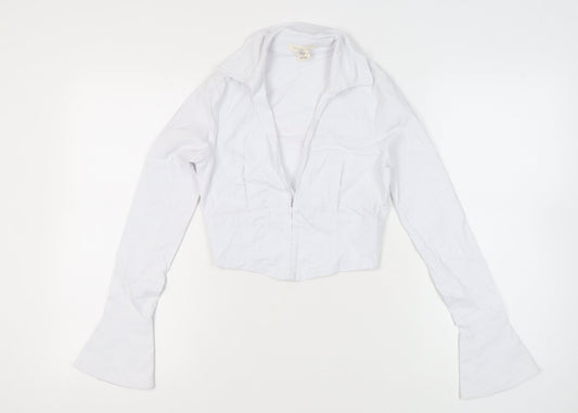 Urban Outfitters Women White Collared Cropped Blouse Size S Long Sleeve