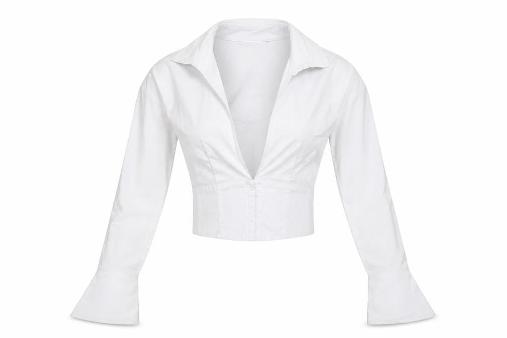 Urban Outfitters Women White Collared Cropped Blouse Size S Long Sleeve