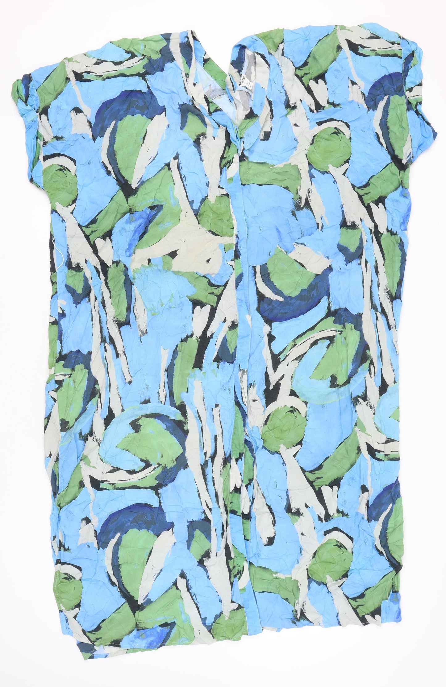 Monki Womens Blue Green Shift Dress XS Short Sleeve Viscose