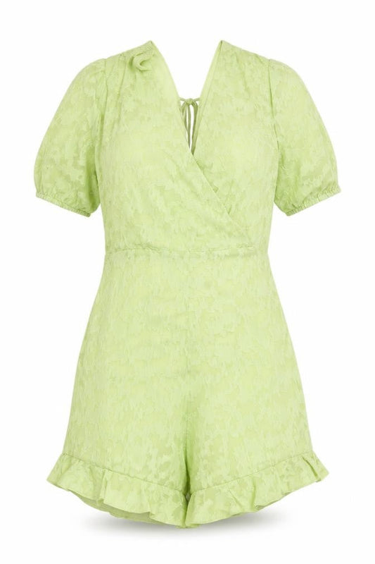 Front view of Miss Selfridge Women’s Green Polyester Lace-Up Playsuit UK 12