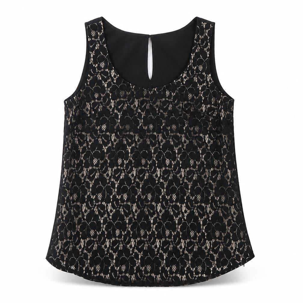 Oasis Womens Black Lace Sleeveless Blouse UK 8 Camisole Top