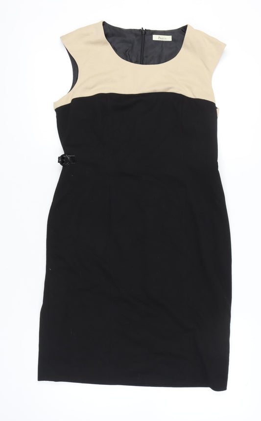 Precis Women’s Black Beige Colourblock Sheath Dress Size 14 Workwear