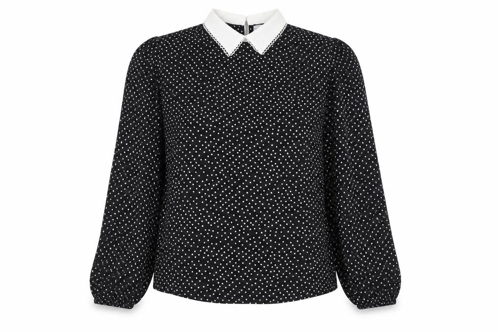 New Look Womens Black Polka Dot Collared Blouse UK 8 Long Sleeve