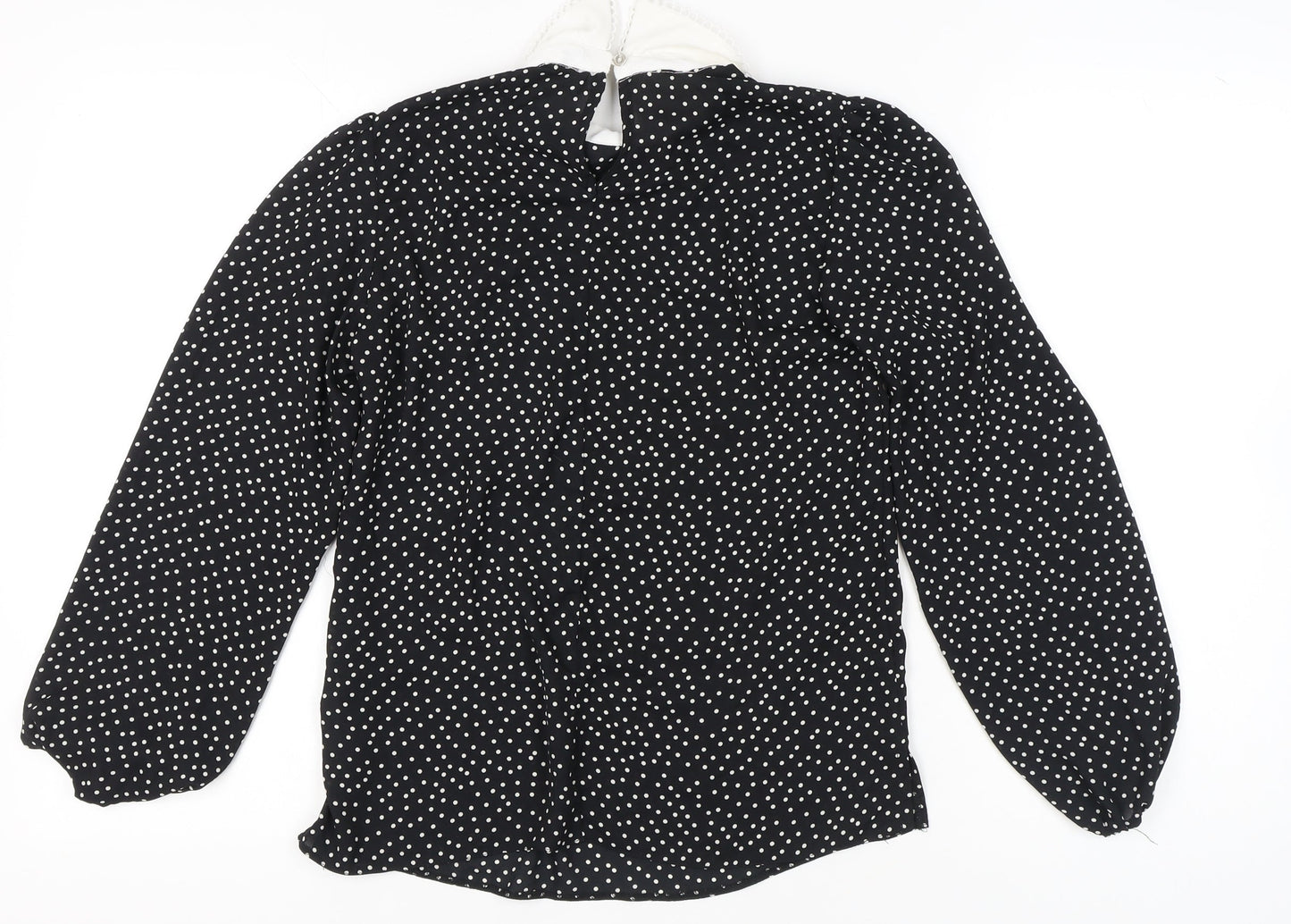 New Look Womens Black Polka Dot Collared Blouse UK 8 Long Sleeve