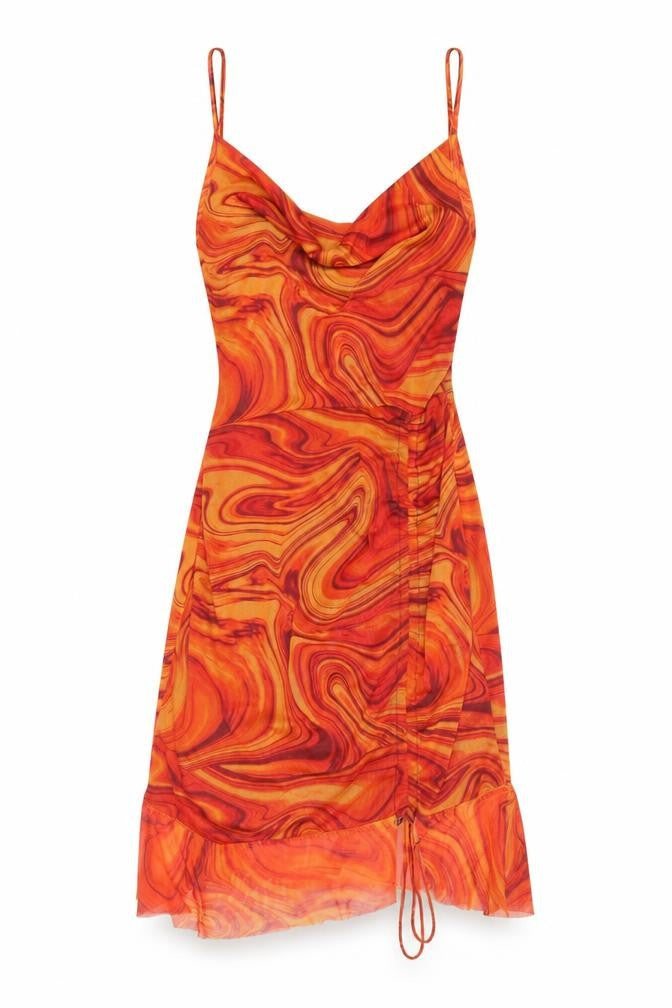 PRETTYLITTLETHING Women’s Orange Mesh Mini Slip Dress Size 14