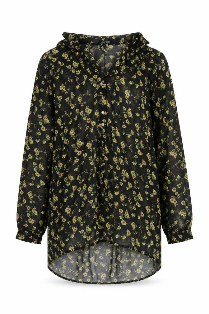 Front view of Atmosphere Women’s Black Floral Blouse Tunic, size UK 8, Long Sleeve