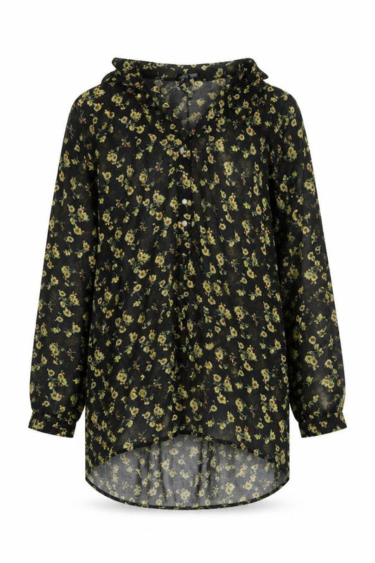 Front view of Atmosphere Women’s Black Floral Blouse Tunic, size UK 8, Long Sleeve