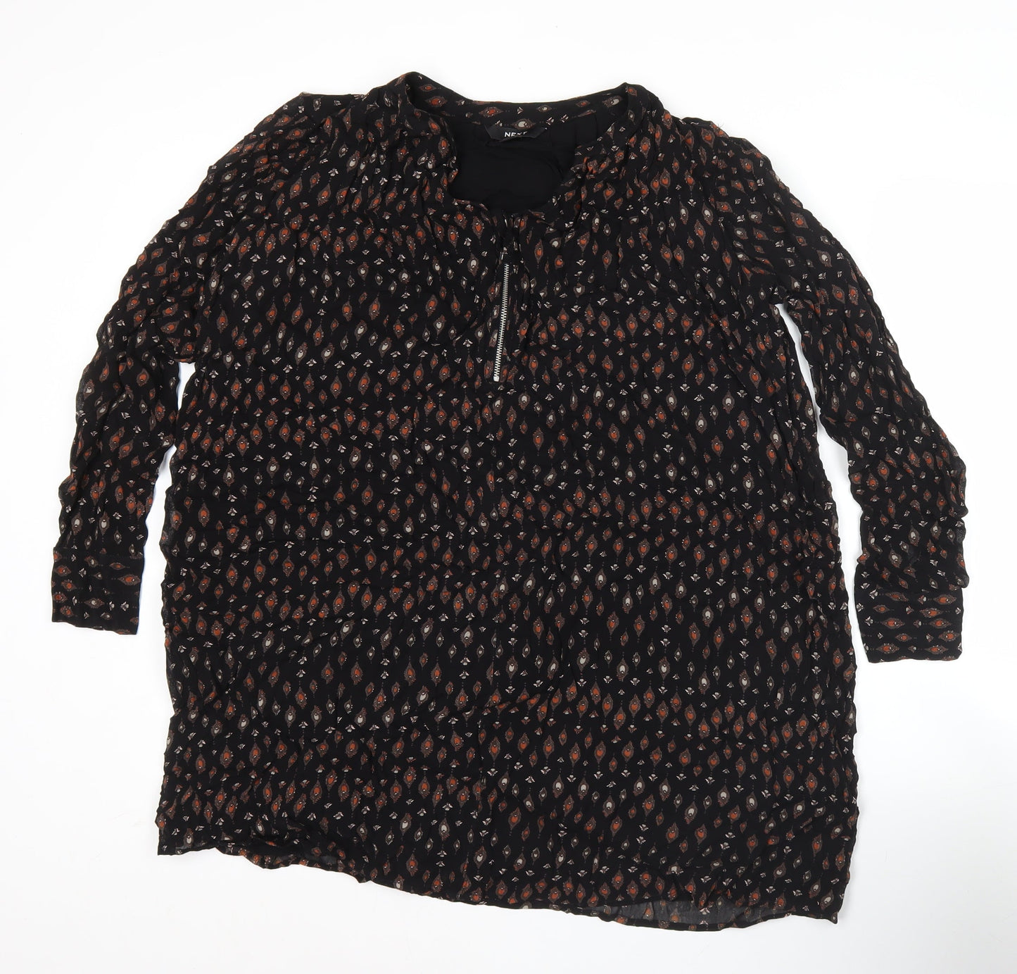 Next Women’s Black Geometric Tunic Blouse Size 8 Long Sleeve