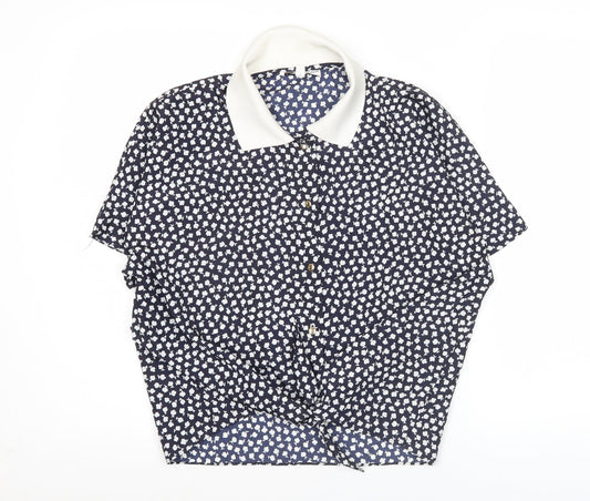 Windsmoor Women’s Blue Floral Collared Button-Up Shirt Size 16