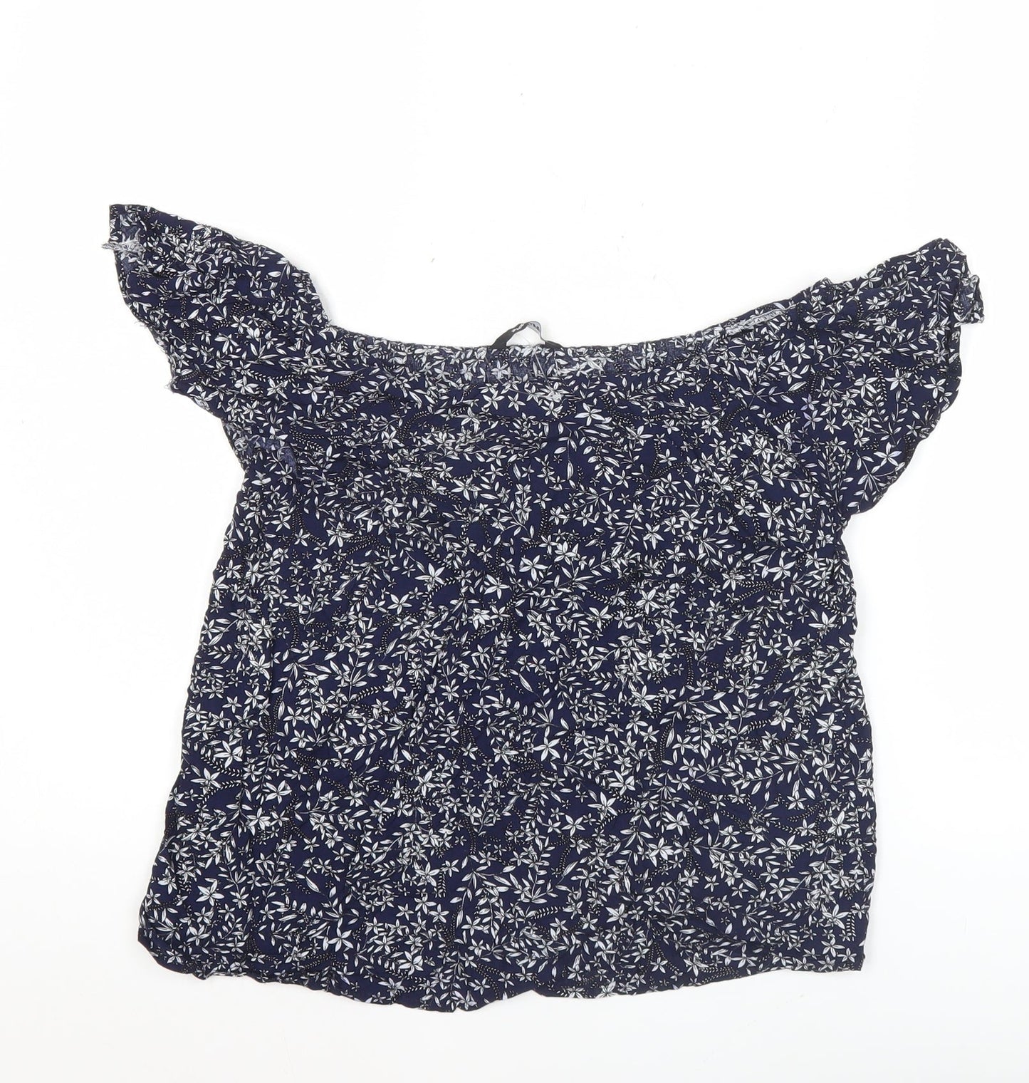 Natura Womens Blue Floral Rayon Off Shoulder Tunic Blouse S