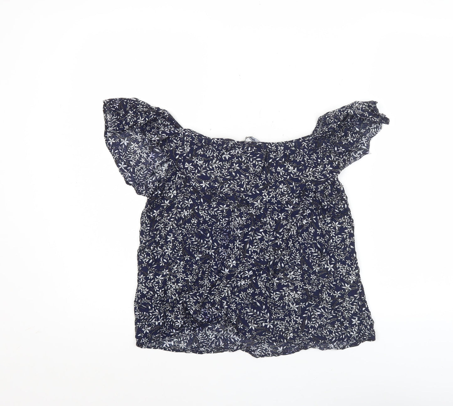 Natura Womens Blue Floral Rayon Off Shoulder Tunic Blouse S