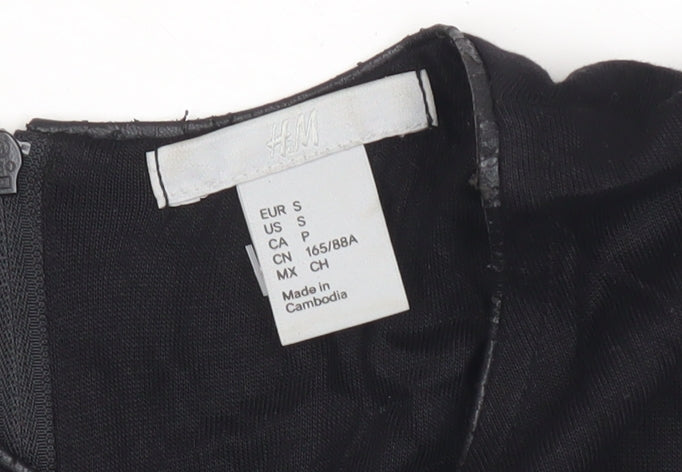 H&M Women Black Sleeveless Tank Top S Crew Neck 100% Viscose
