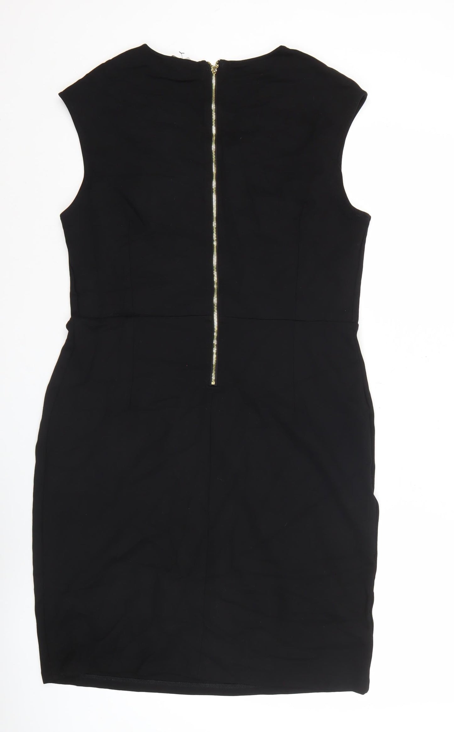 H&M Women’s Black Sheath Dress Size 14 Sleeveless Round Neck Zip