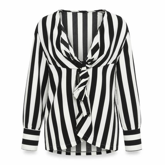 PRETTYLITTLETHING Womens Black White Striped Tie Blouse Size 8