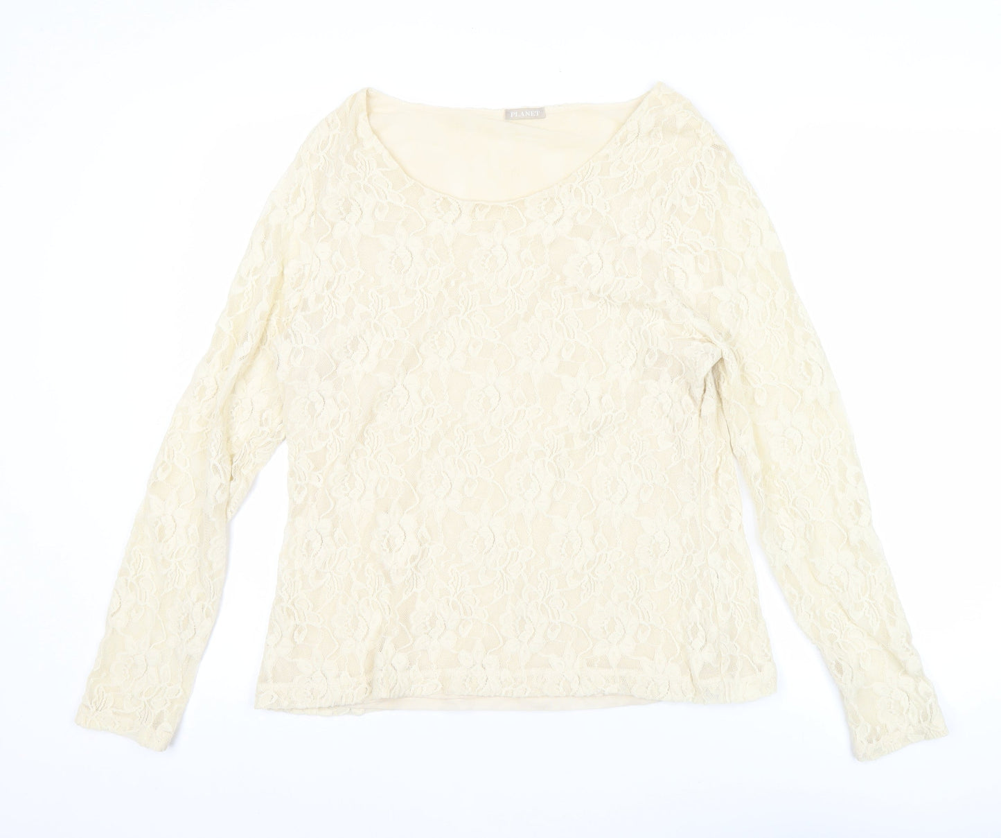 Planet Women’s Ivory Lace Long Sleeve Scoop Neck Tunic Blouse XL
