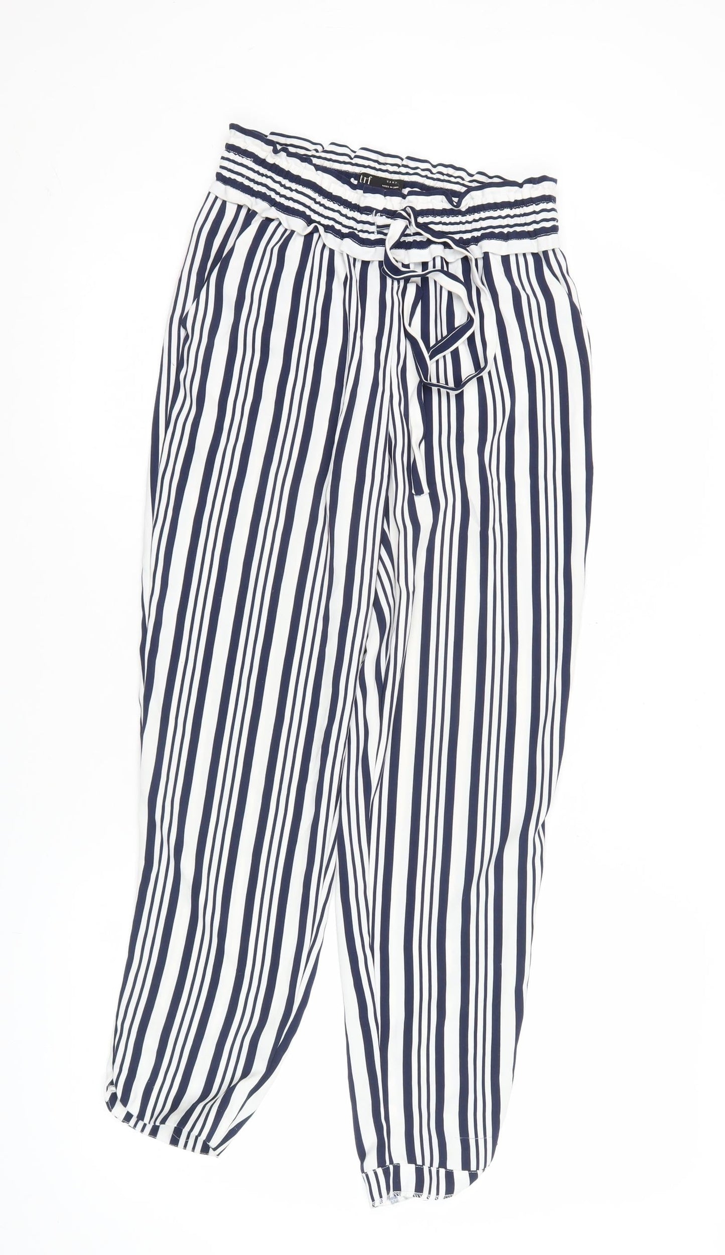 Zara Women’s XS Blue Striped Jogger Trousers Elastic Waist