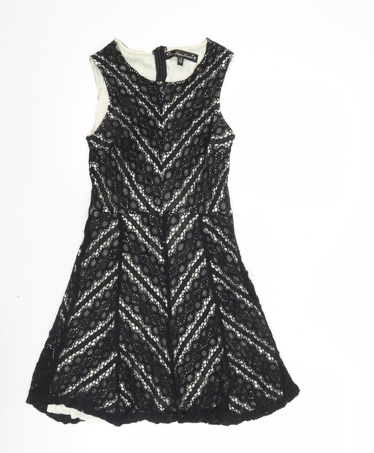 Fiole Loves London Womens Black Size 10 Lace A-Line Cocktail Dress