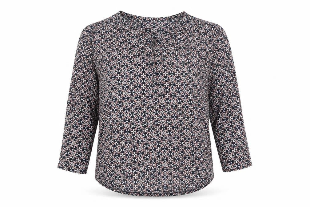 H&M Womens Multicoloured Tunic Blouse Size S Geometric V-Neck 3/4 Sleeve