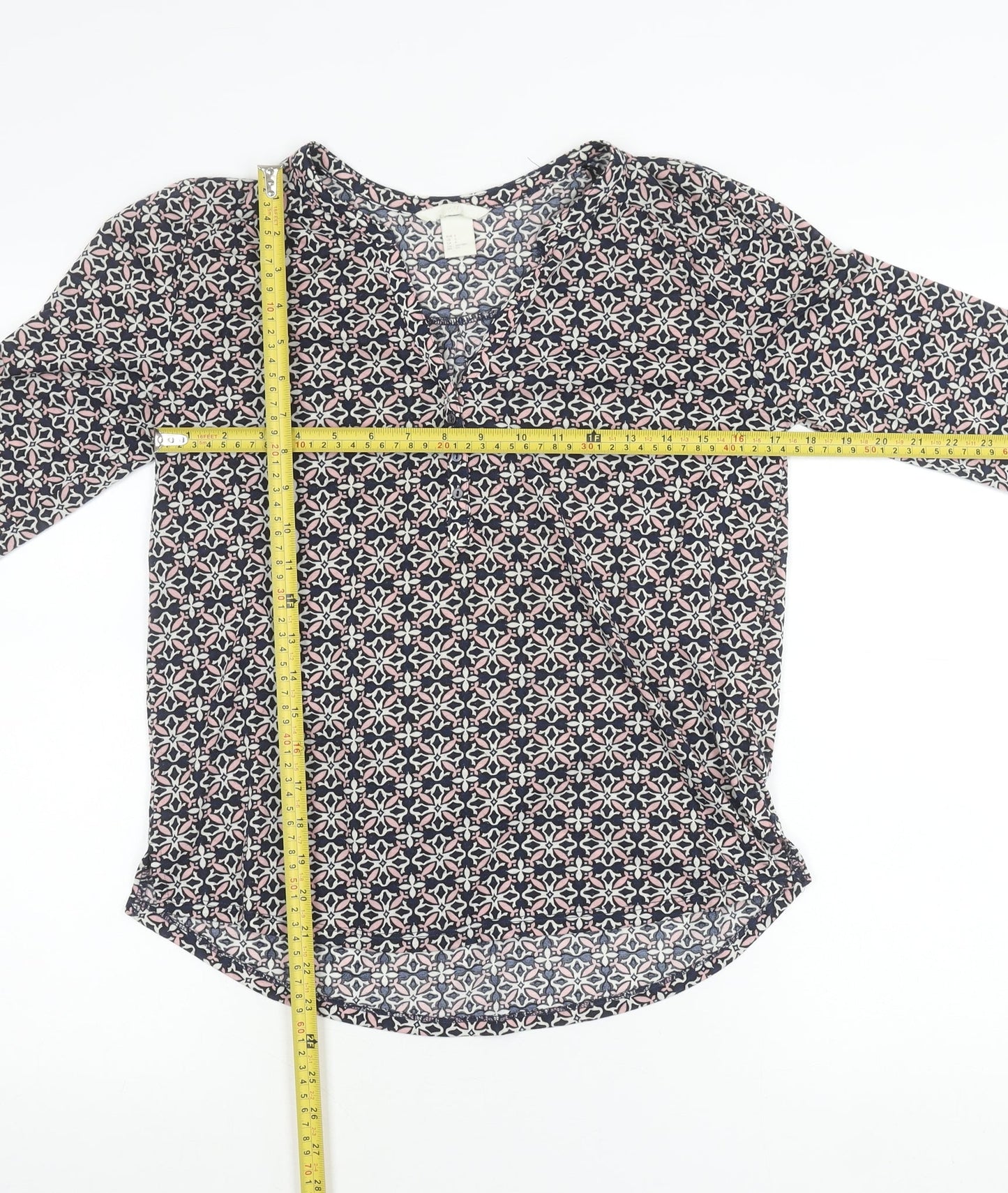 H&M Womens Multicoloured Tunic Blouse Size S Geometric V-Neck 3/4 Sleeve
