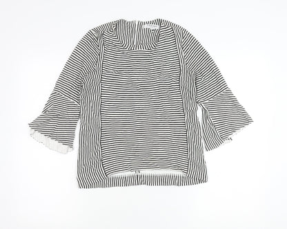 Additional front view of L.K.Bennett Women Black White Striped Tunic Blouse M