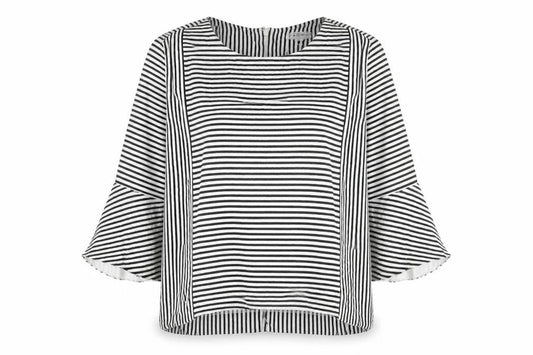 Front view of L.K.Bennett Women Black White Striped Tunic Blouse M