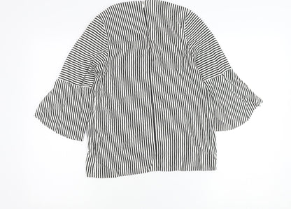 Close-up detail of L.K.Bennett Women Black White Striped Tunic Blouse M