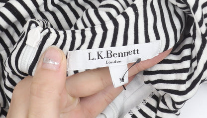 Brand and care label for L.K.Bennett Women Black White Striped Tunic Blouse M