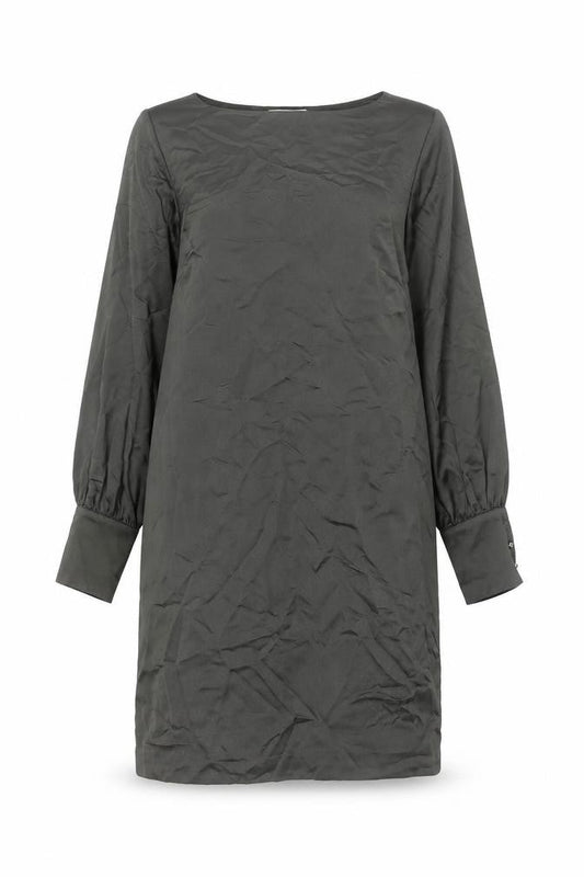 H&M Women Green Shift Dress Size S Puff Sleeve Knee Length