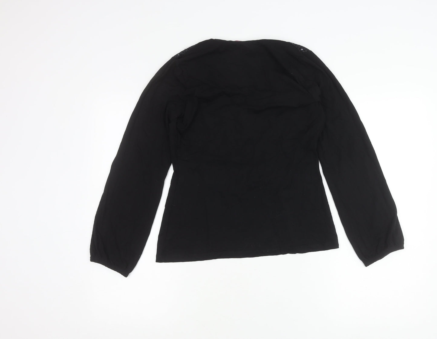 Bravissimo Womens Black Wrap Blouse Size 10 Long Sleeve Sequin Party Top