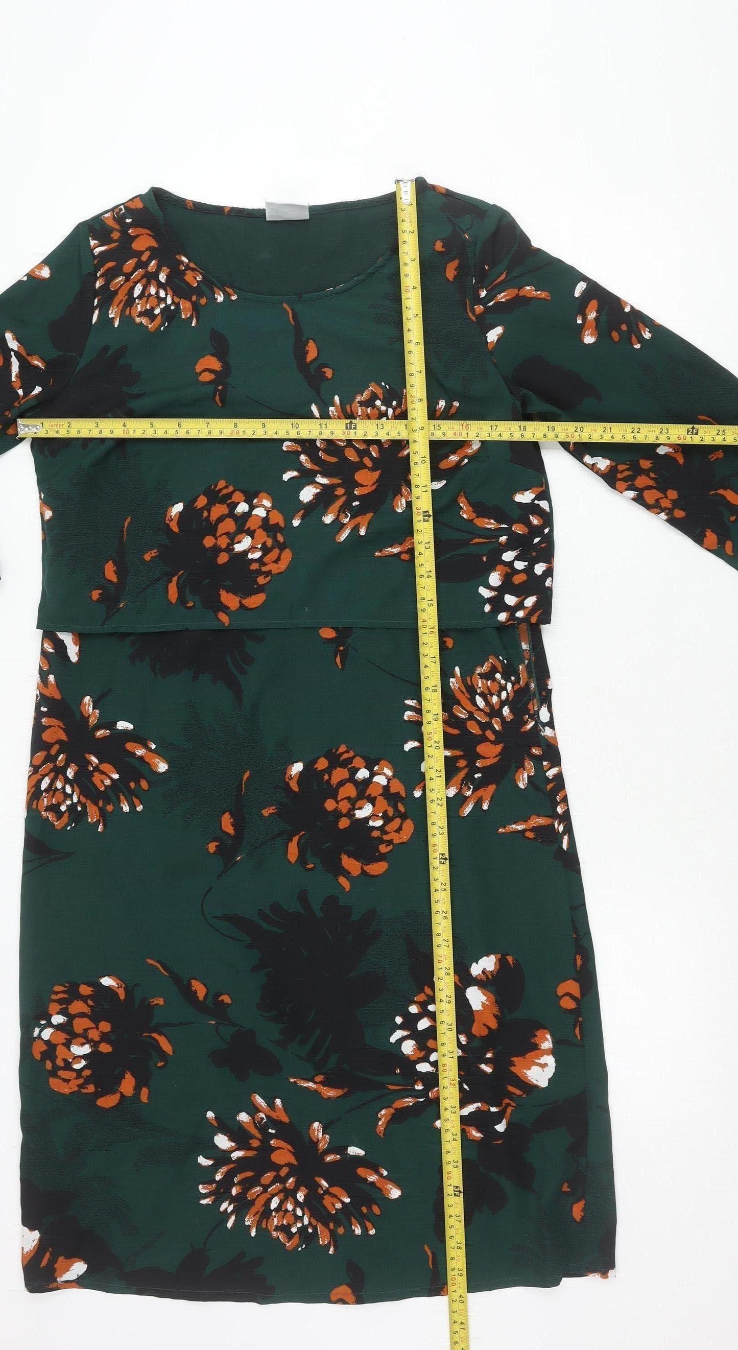 Mamalicious Women Green Floral Shift Maternity Dress Size M 3/4 Sleeve
