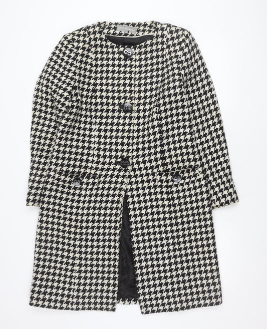 Marks and Spencer Women’s Black White Houndstooth Wool Blend Mid-Length Coat Size 10