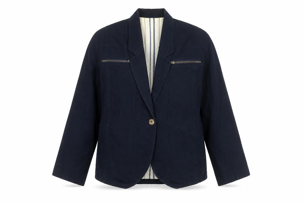 Additions Women's Blue Size 12 Cotton Single-Breasted Blazer Jacket