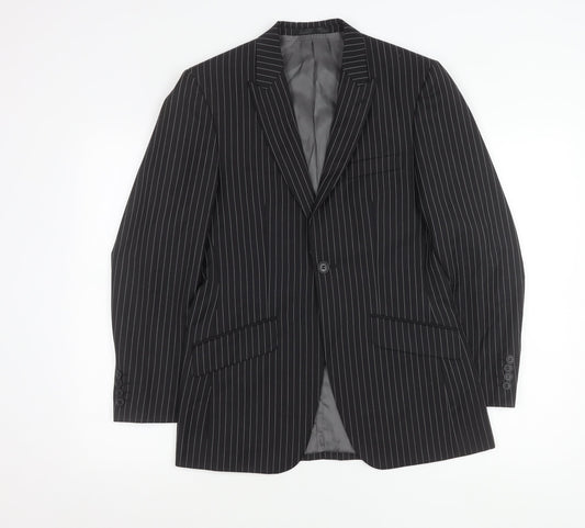 Men’s Black Pinstripe Slim Fit Suit Jacket 34 Chest Wool Blend