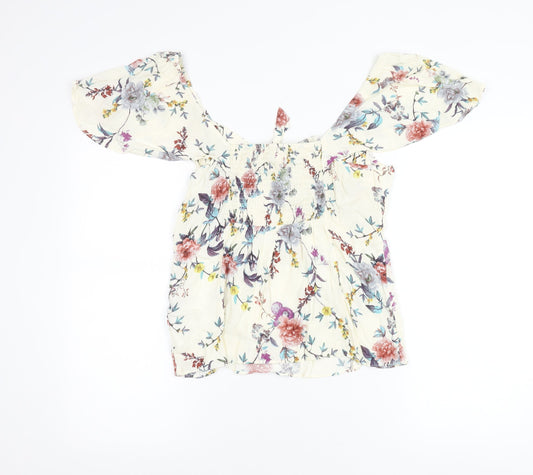 Oasis Women’s Multicoloured Floral Off Shoulder Peasant Blouse Size 14