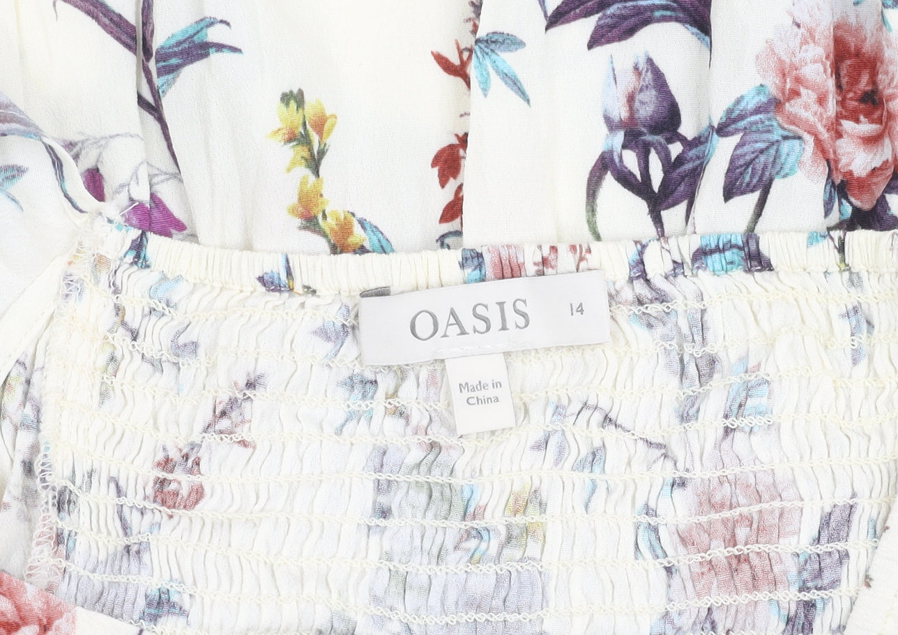 Oasis Women’s Multicoloured Floral Off Shoulder Peasant Blouse Size 14
