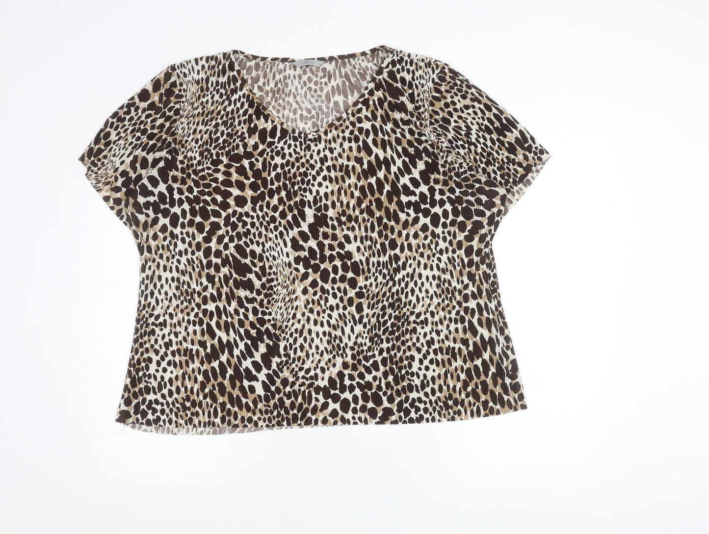 Marks and Spencer Womens Brown Animal Print Blouse UK 20 V-Neck Short Sleeve