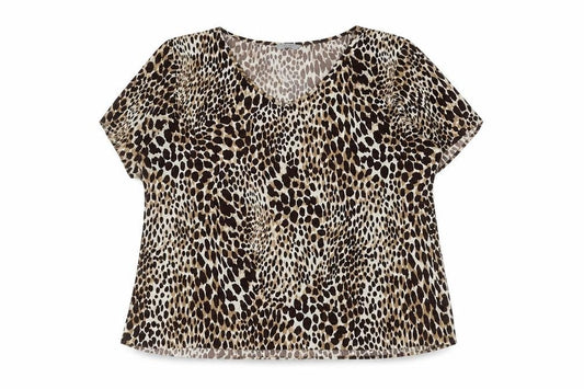 Marks and Spencer Womens Brown Animal Print Blouse UK 20 V-Neck Short Sleeve