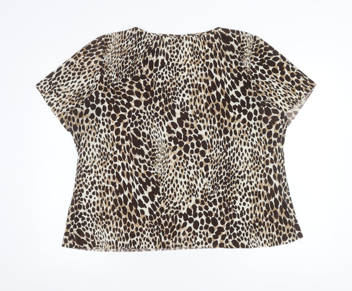 Marks and Spencer Womens Brown Animal Print Blouse UK 20 V-Neck Short Sleeve
