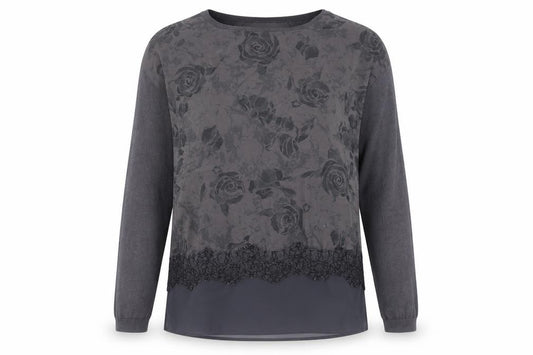 Marks and Spencer Per Una Women's Grey Floral Tunic Blouse UK 10 Long Sleeve