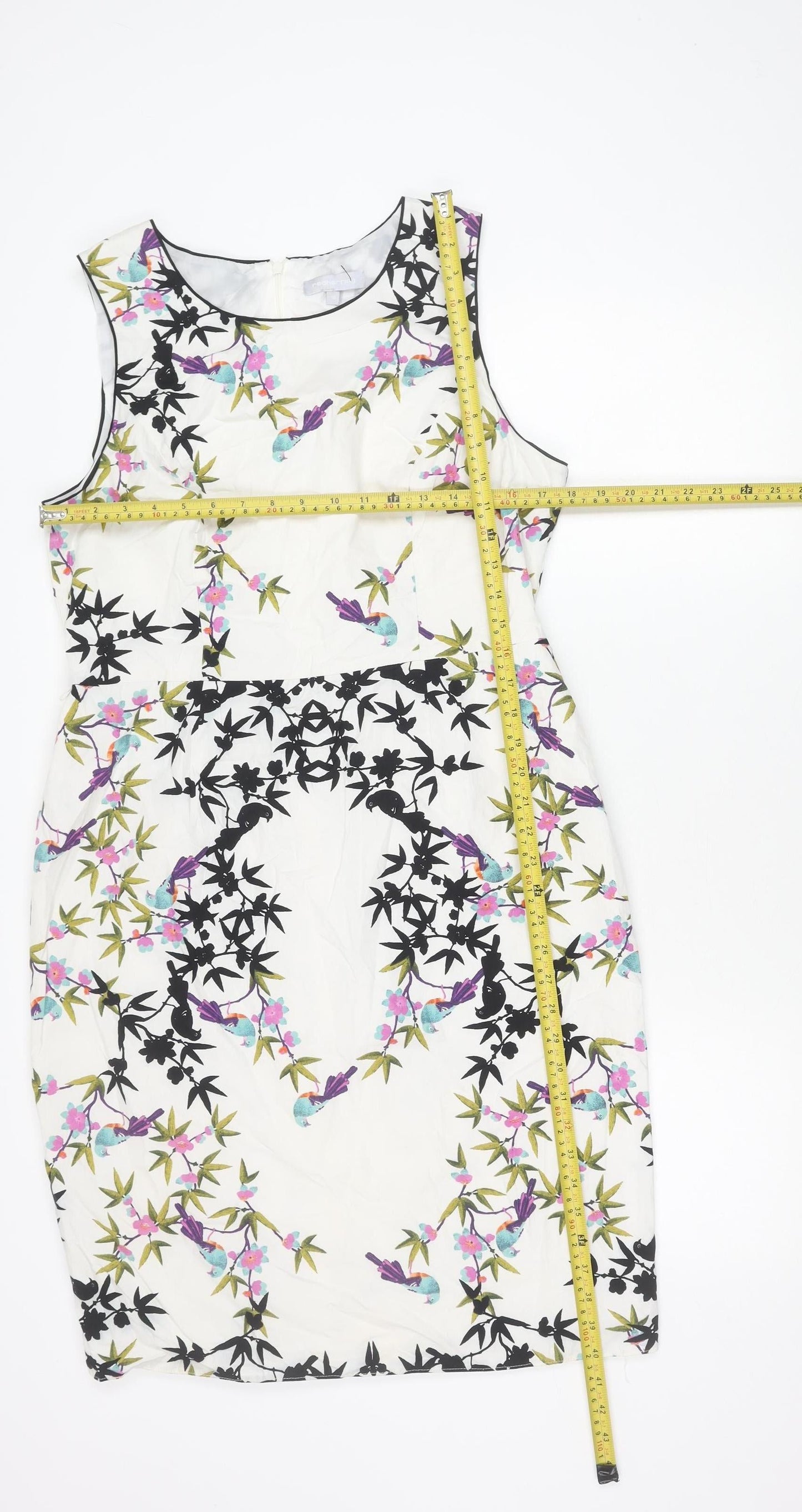 Red Herring Women’s White Floral Sheath Dress Size 16 Sleeveless