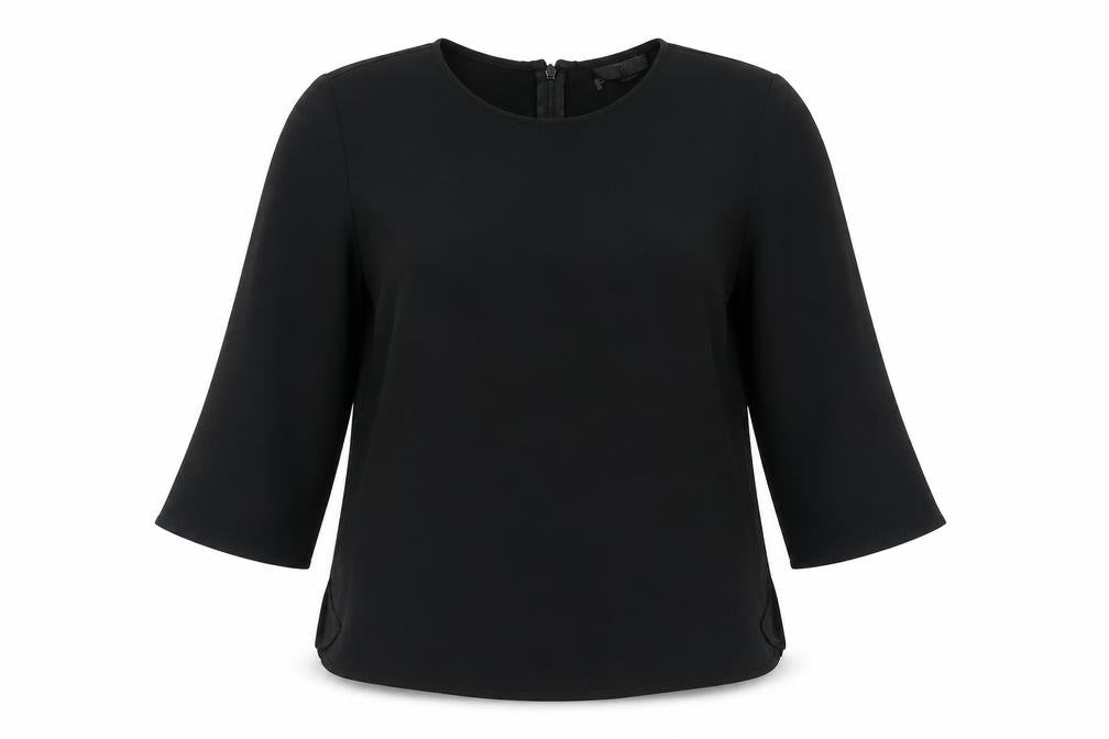 Topshop Women Black Size 6 Blouse 3/4 Sleeve Crew Neck