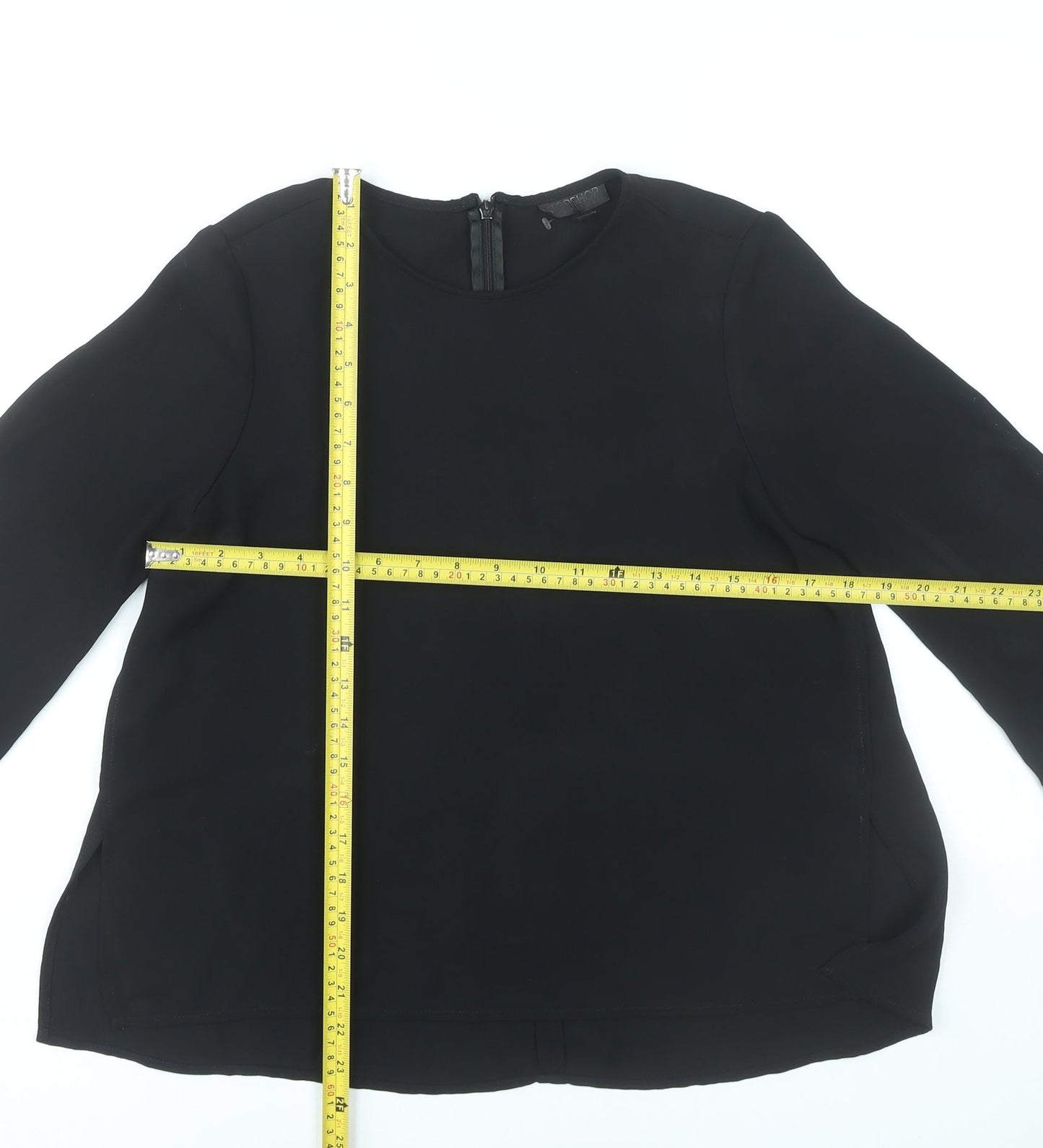 Topshop Women Black Size 6 Blouse 3/4 Sleeve Crew Neck
