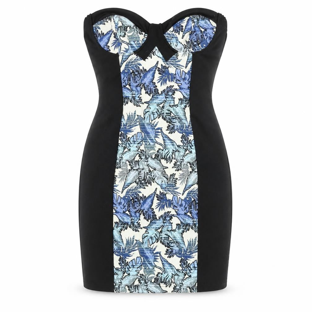 Topshop Women’s Black Blue Floral Bodycon Dress UK 10