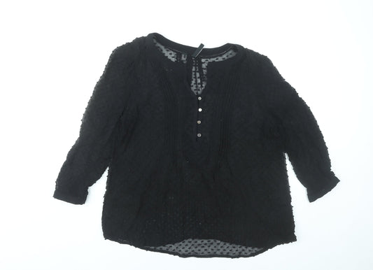 Mango Women Black Polka Dot Tunic Blouse Size 10 Lightweight