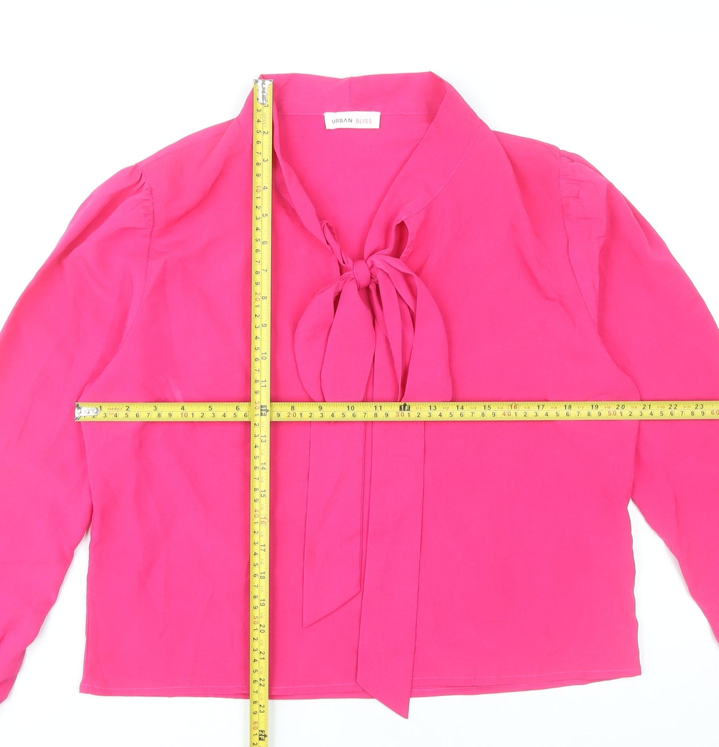 Urban Bliss Womens Pink Blouse Size 14 Long Sleeve Bow Neck