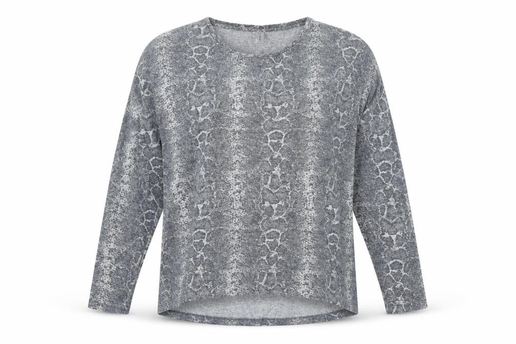 Soyaconcept Women’s Grey Animal Print Jersey Top Size S Relaxed Fit